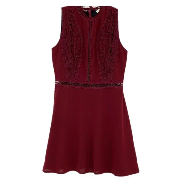 Unknown | Dresses | Elegant Red Flare Mini Dress High Neck Zip Closure